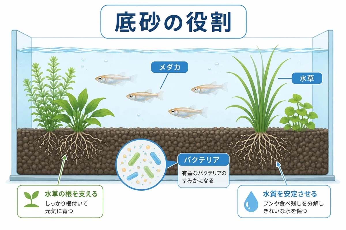 メダカ水槽で底砂が果たす役割
