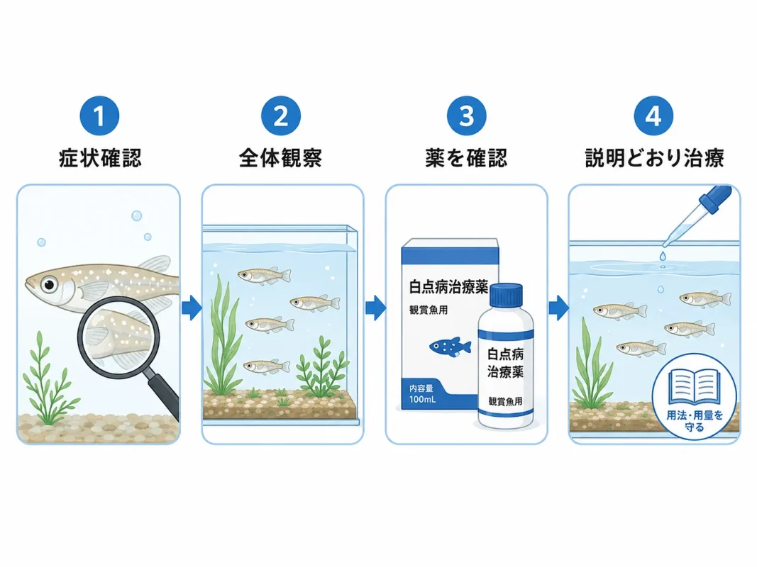 メダカの白点病を見つけたときの対応手順