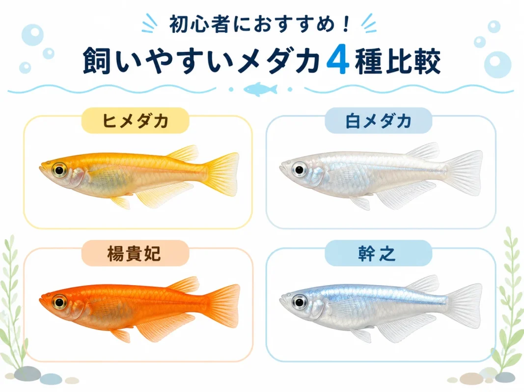 初心者におすすめのヒメダカ・白メダカ・楊貴妃・幹之の比較
