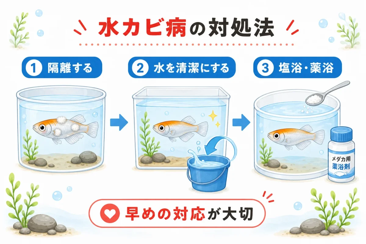 メダカの水カビ病を見つけたときの基本的な対処手順