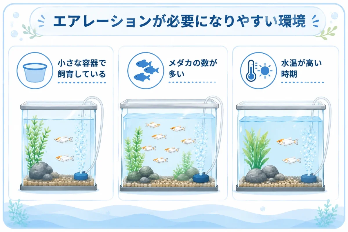 メダカのエアレーションが必要になりやすい飼育環境