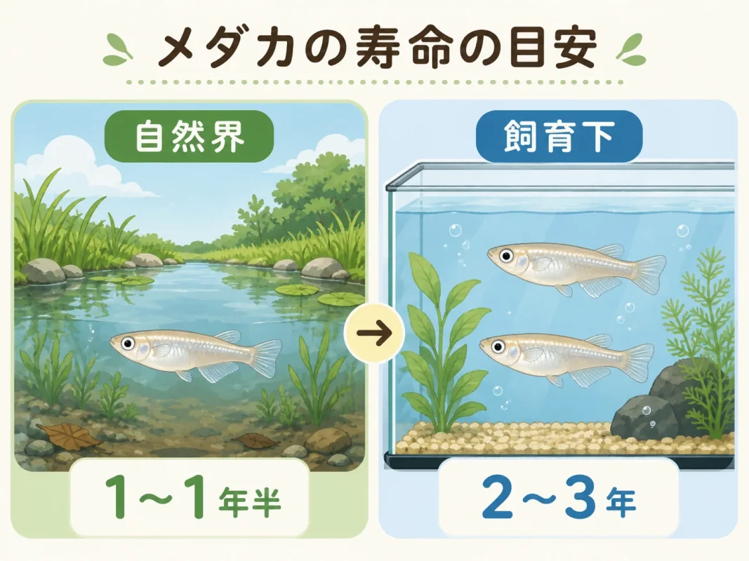 自然界と飼育下におけるメダカの寿命の違い