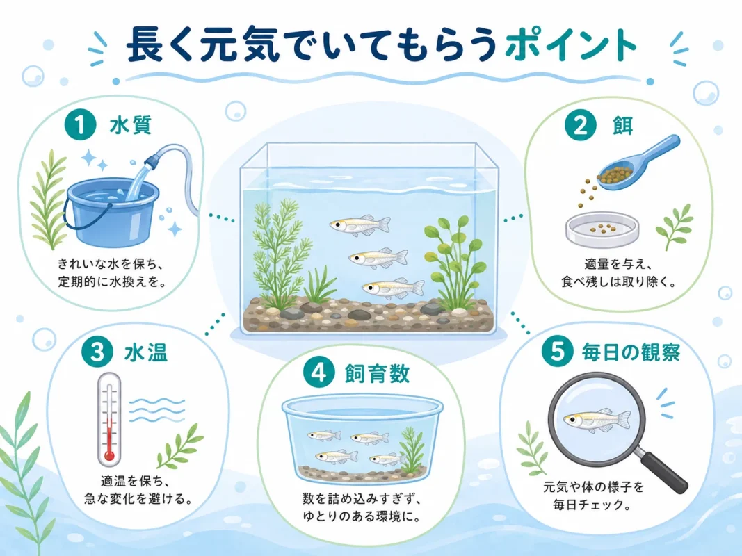 メダカに長く元気でいてもらうための飼育ポイント