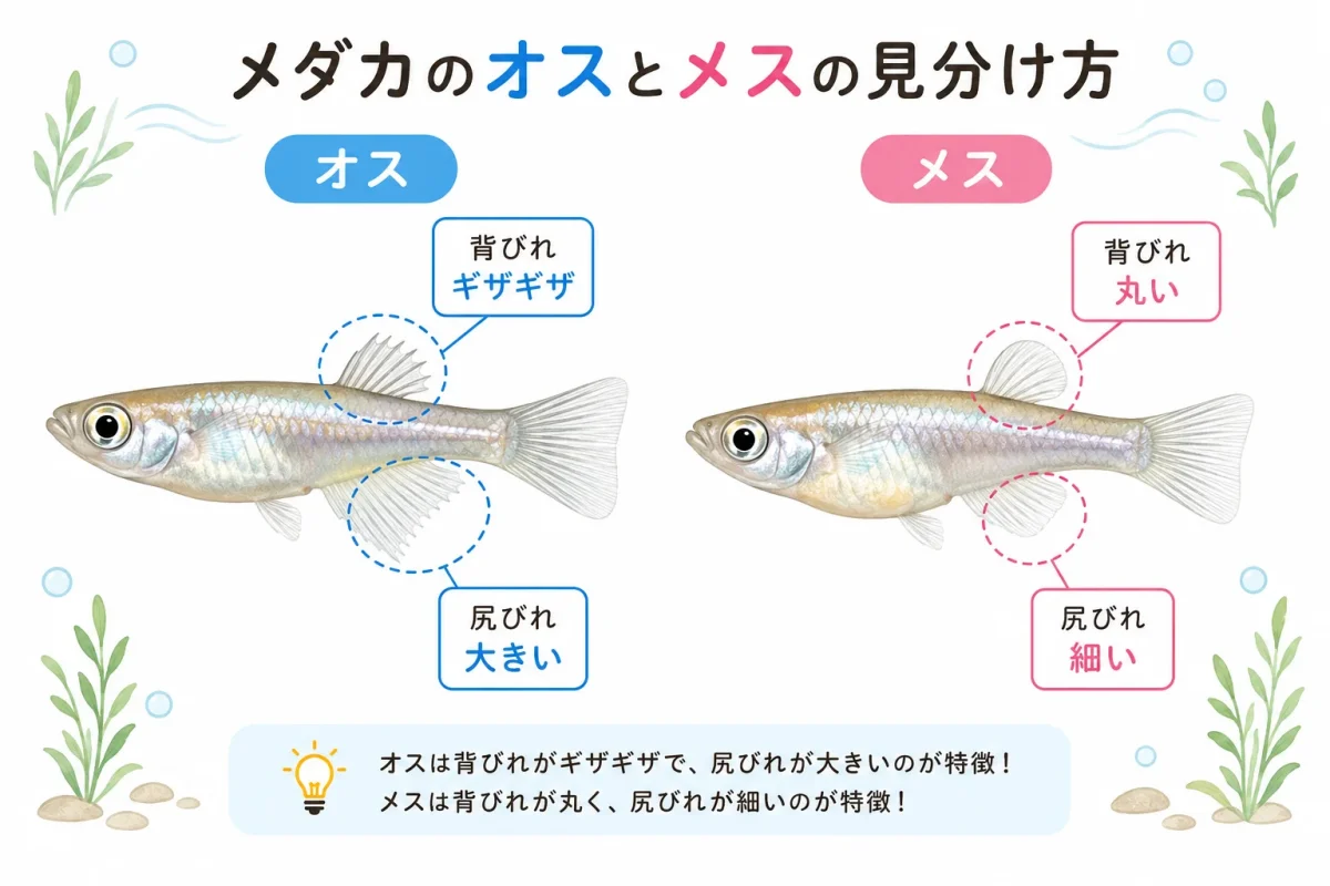 メダカのオスとメスの背びれと尻びれの違い