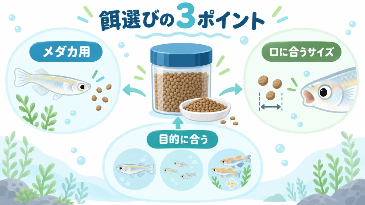メダカの餌を選ぶときに確認したい3つのポイント
