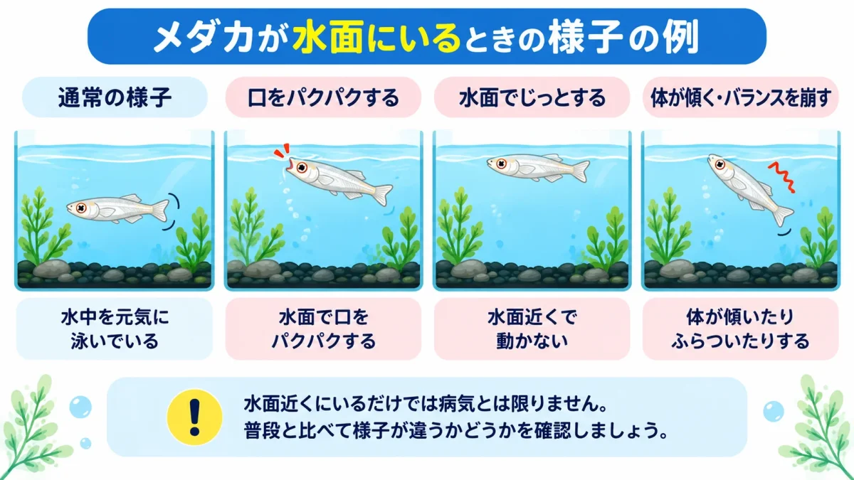 メダカが水面に浮くときに確認したい泳ぎ方や呼吸の変化