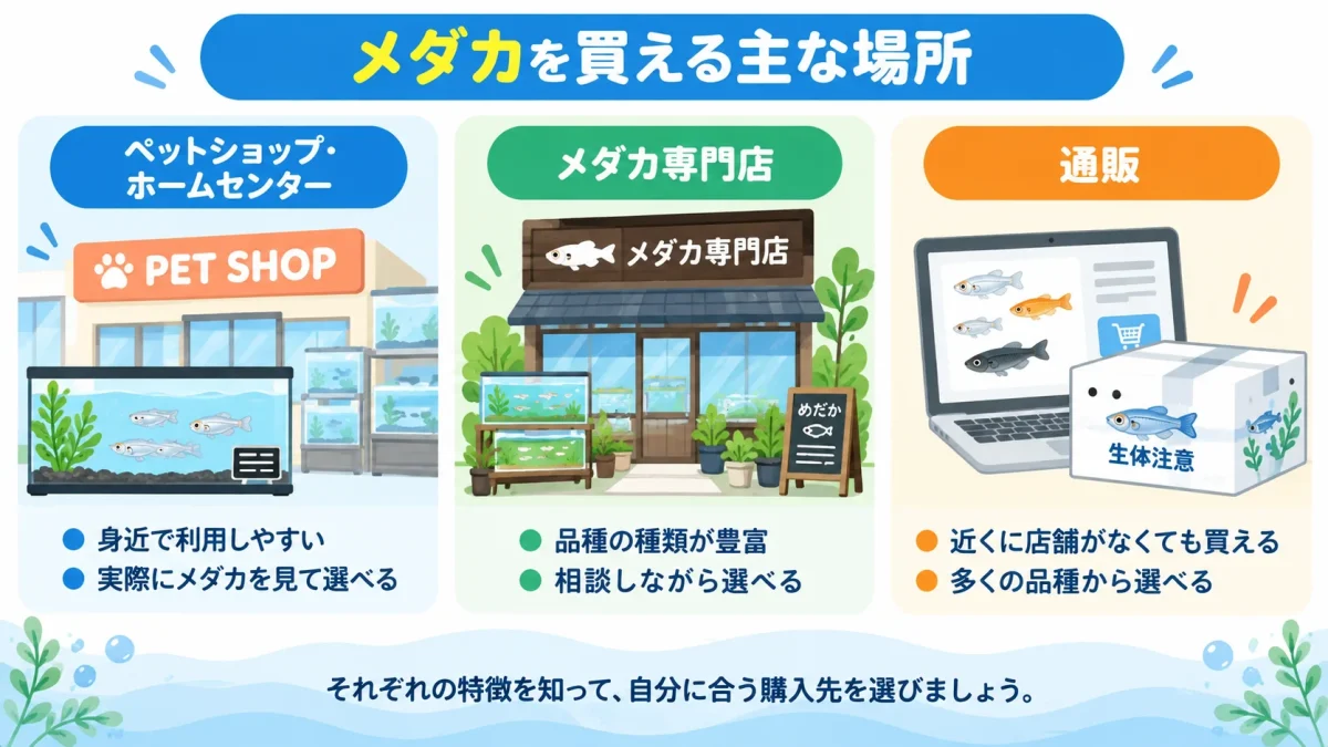 メダカを購入できる実店舗と専門店と通販の違い