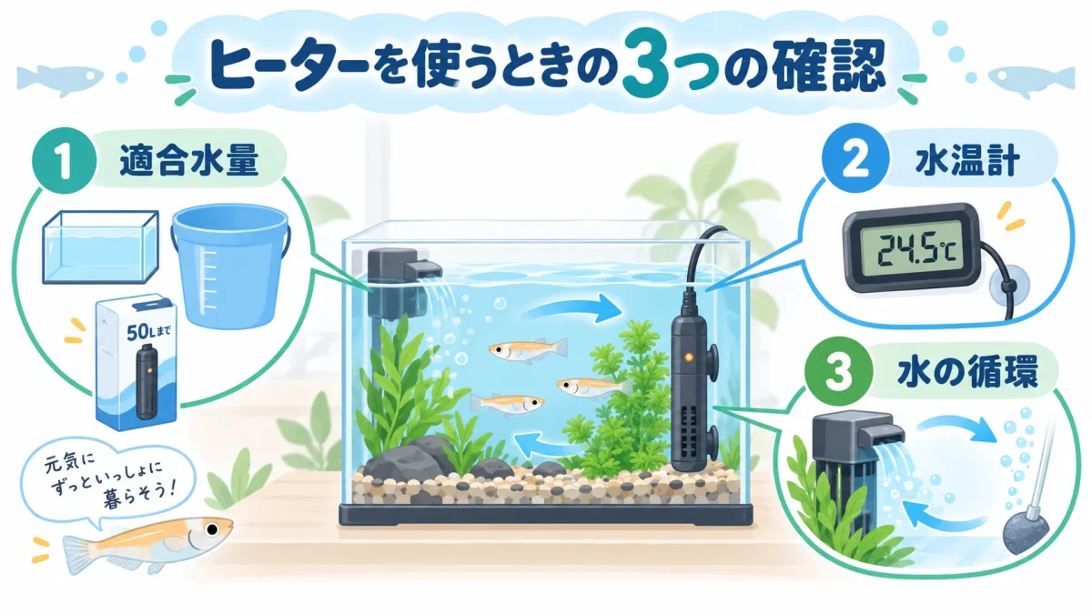 メダカ用ヒーターを使うときに確認したい水量と水温と水の循環