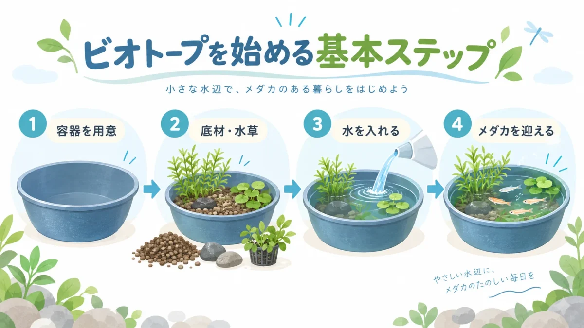 メダカのビオトープを作る基本的な手順