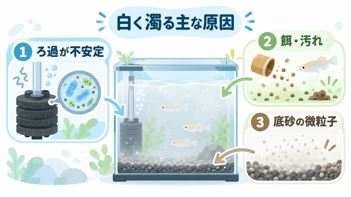 メダカ水槽の水が白く濁る主な原因