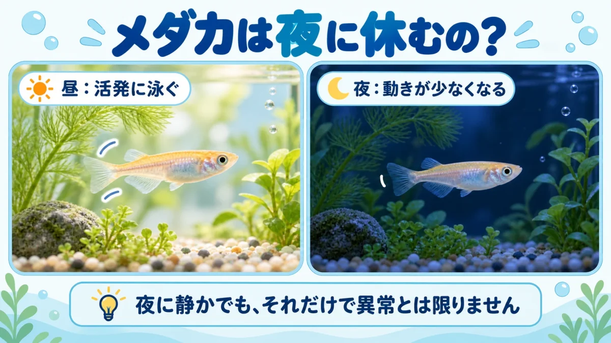 昼と夜でメダカの活動の様子が変わることを示す図