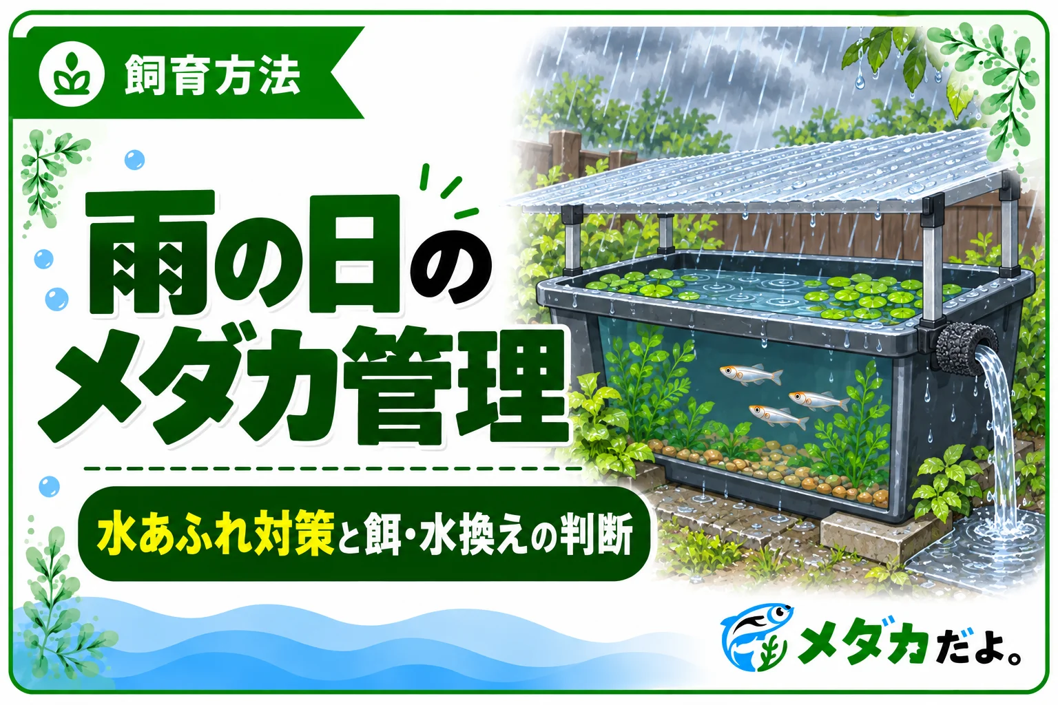 メダカの雨の日の管理｜水あふれ対策と餌・水換えの判断
